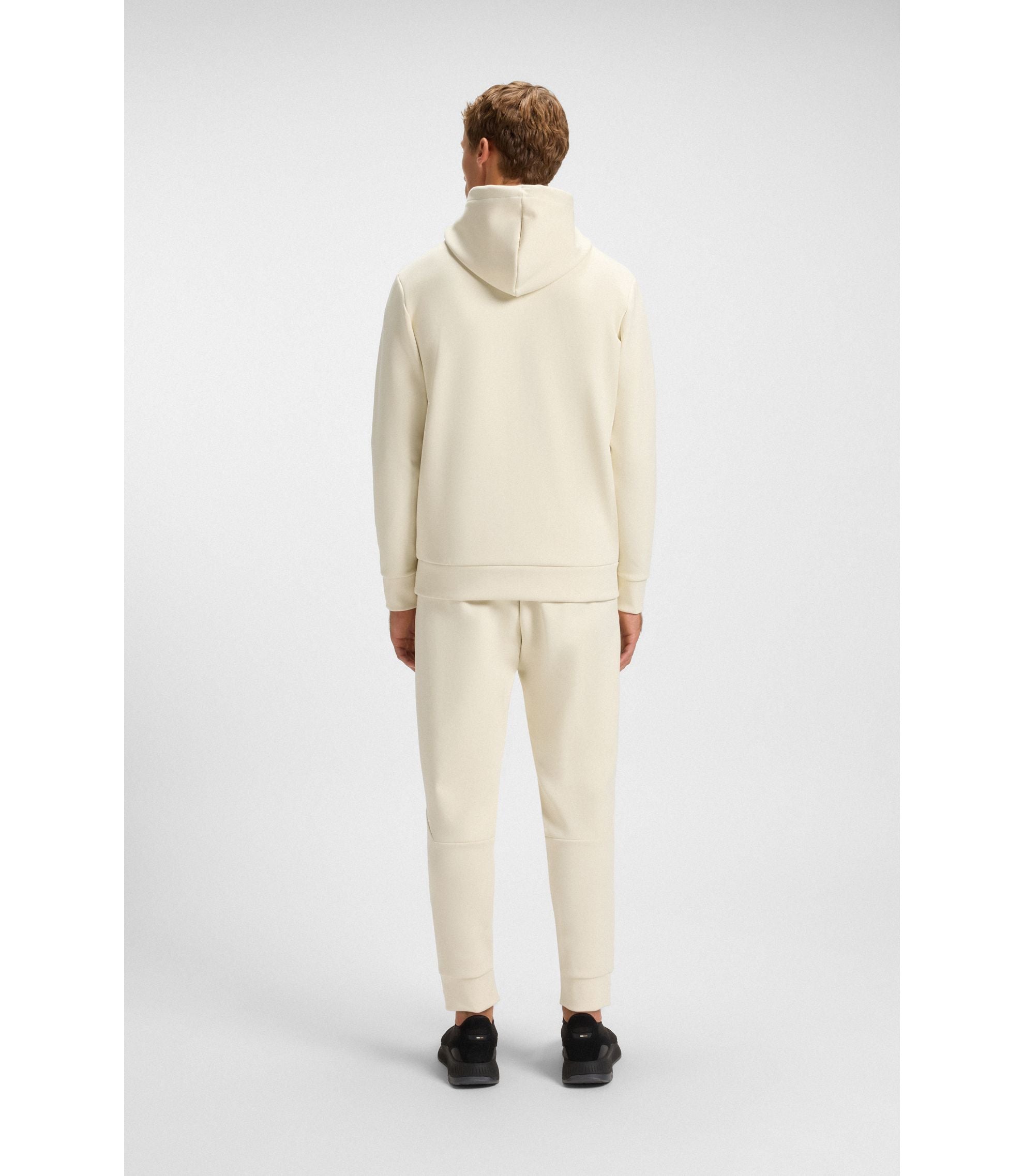Boss Moulded Logo Hoodie In A Cotton Blend White