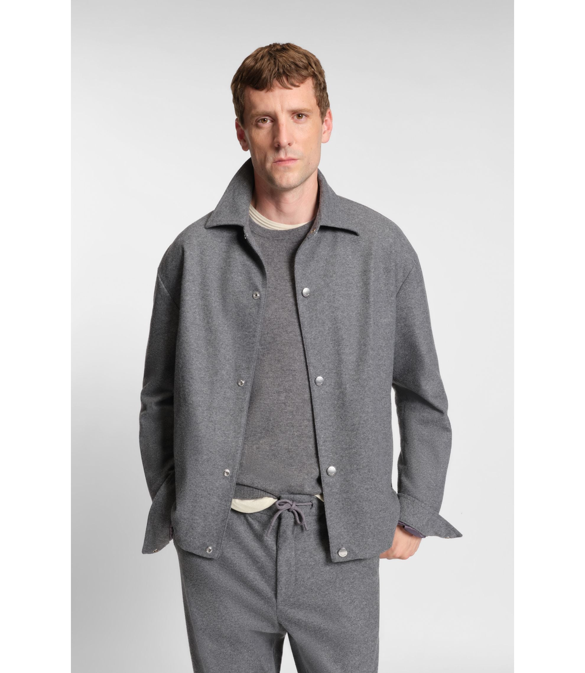 Boss Relaxed Fit Overshirt In Brushed Stretch Flannel Grey