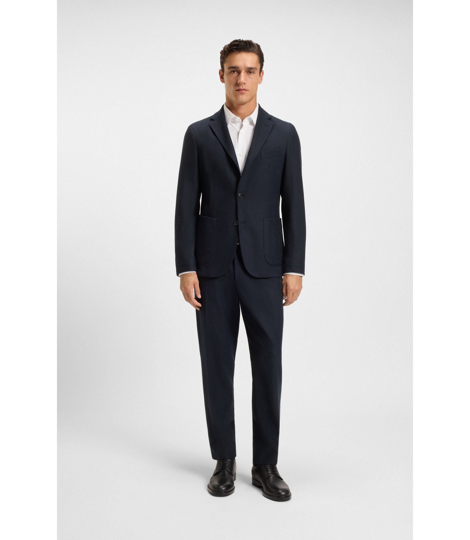 Boss Brushed Slim Fit Jacket In Stretch Flannel Dark Blue