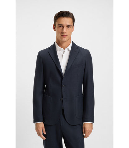 Boss Brushed Slim Fit Jacket In Stretch Flannel Dark Blue