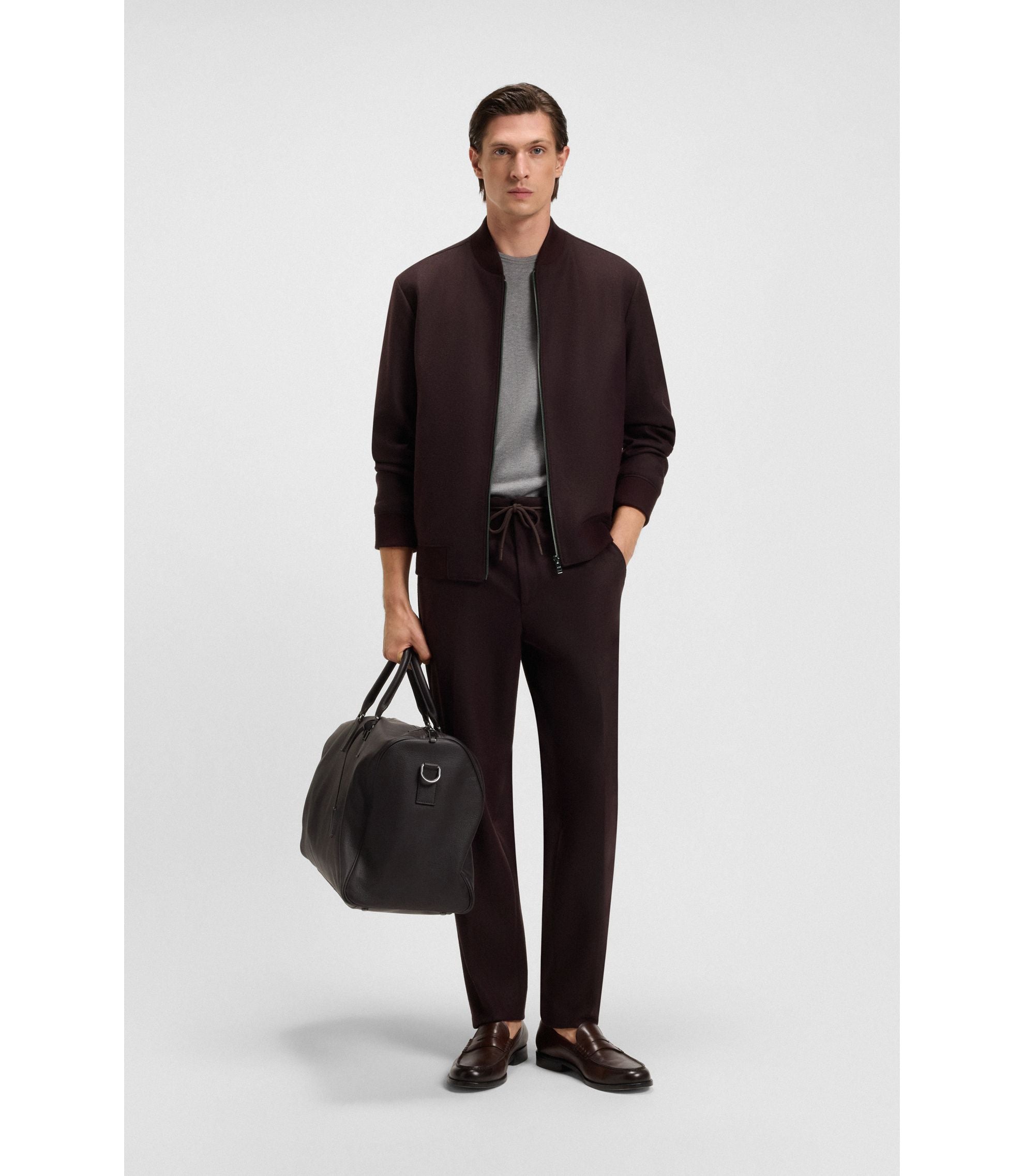 Boss Brushed Slim Fit Jacket In Stretch Flannel Dark Red