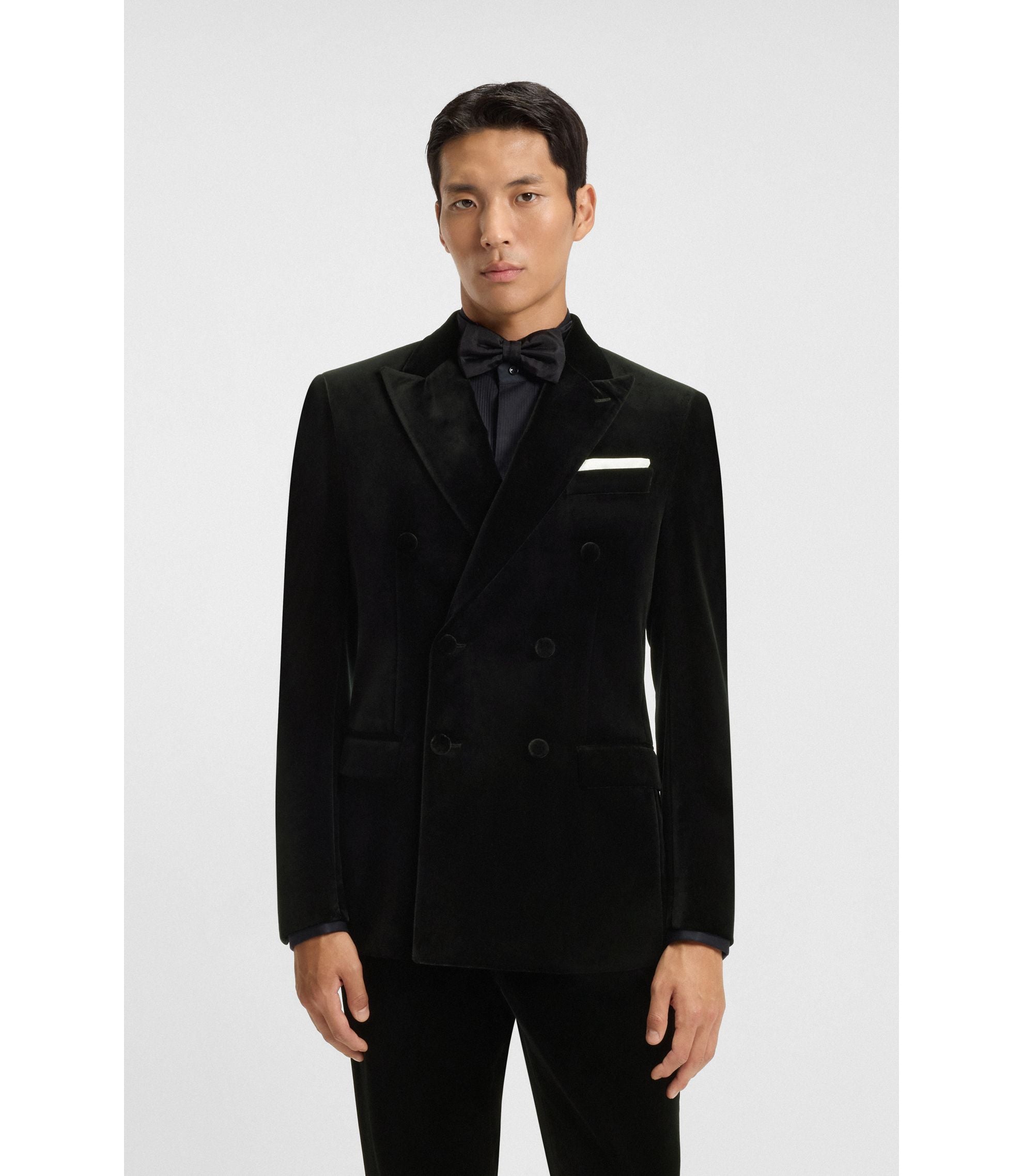 Boss Slim Fit Jacket In Cotton Velvet Black