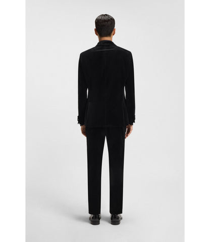 Boss Slim Fit Jacket In Cotton Velvet Black
