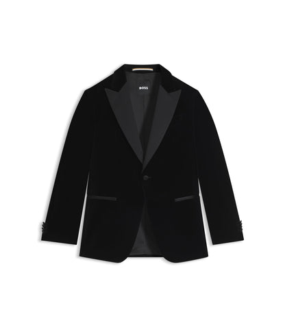 Boss Slim Fit Tuxedo Jacket In Cotton Velvet Black
