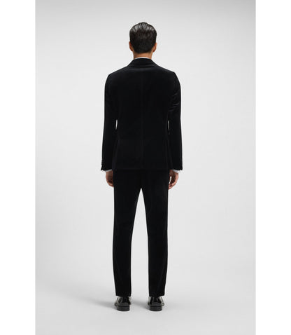Boss Slim Fit Tuxedo Jacket In Cotton Velvet Black