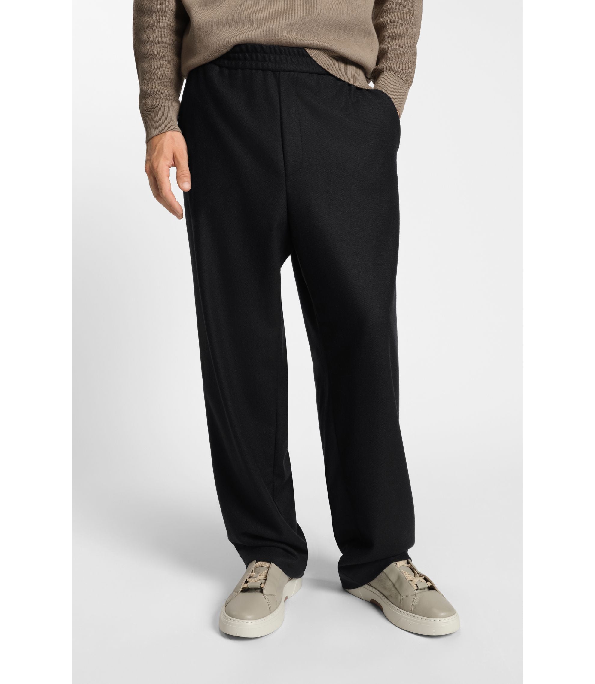 Boss Tapered Fit Trousers In A Wool Blend Black