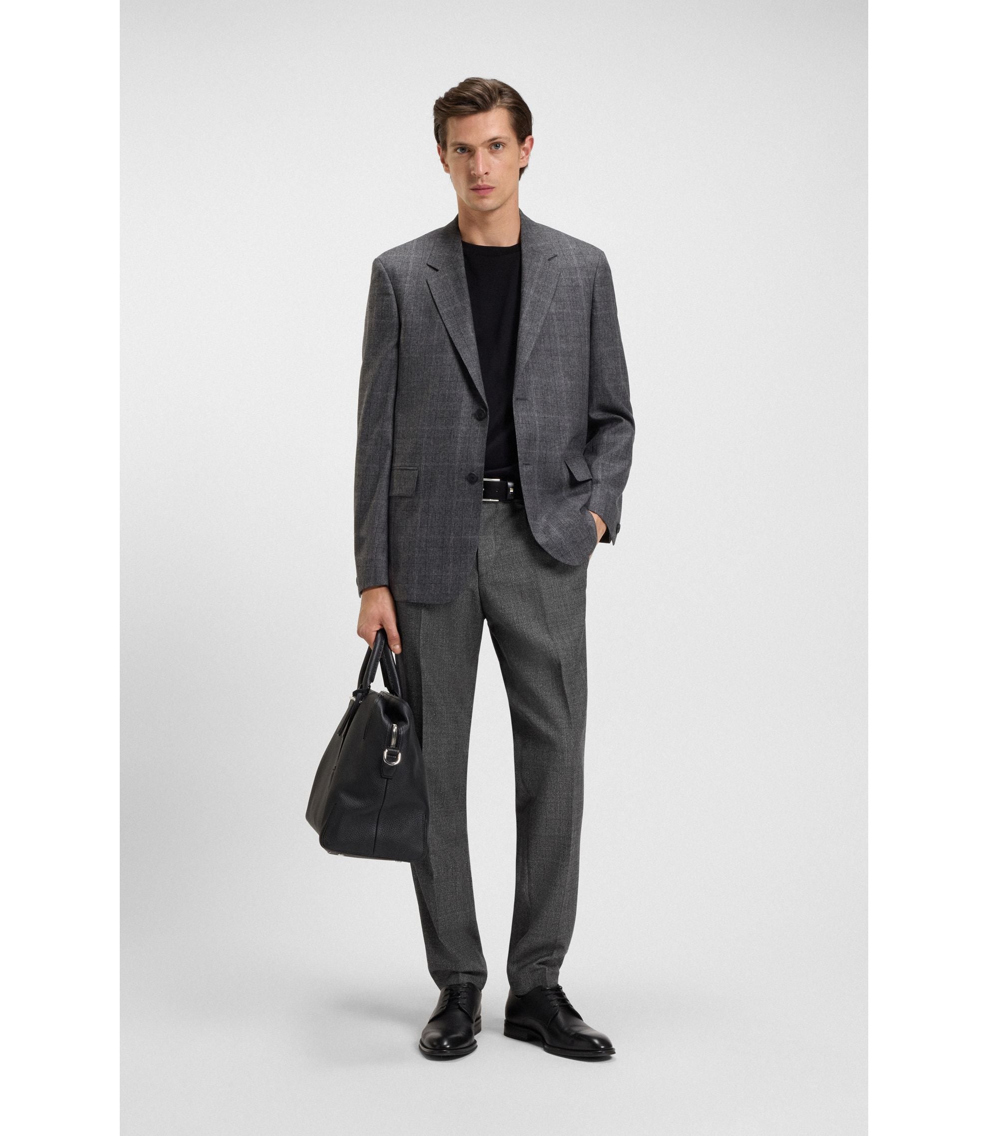Boss Formal Trousers In Micro Patterned Virgin Wool Grey