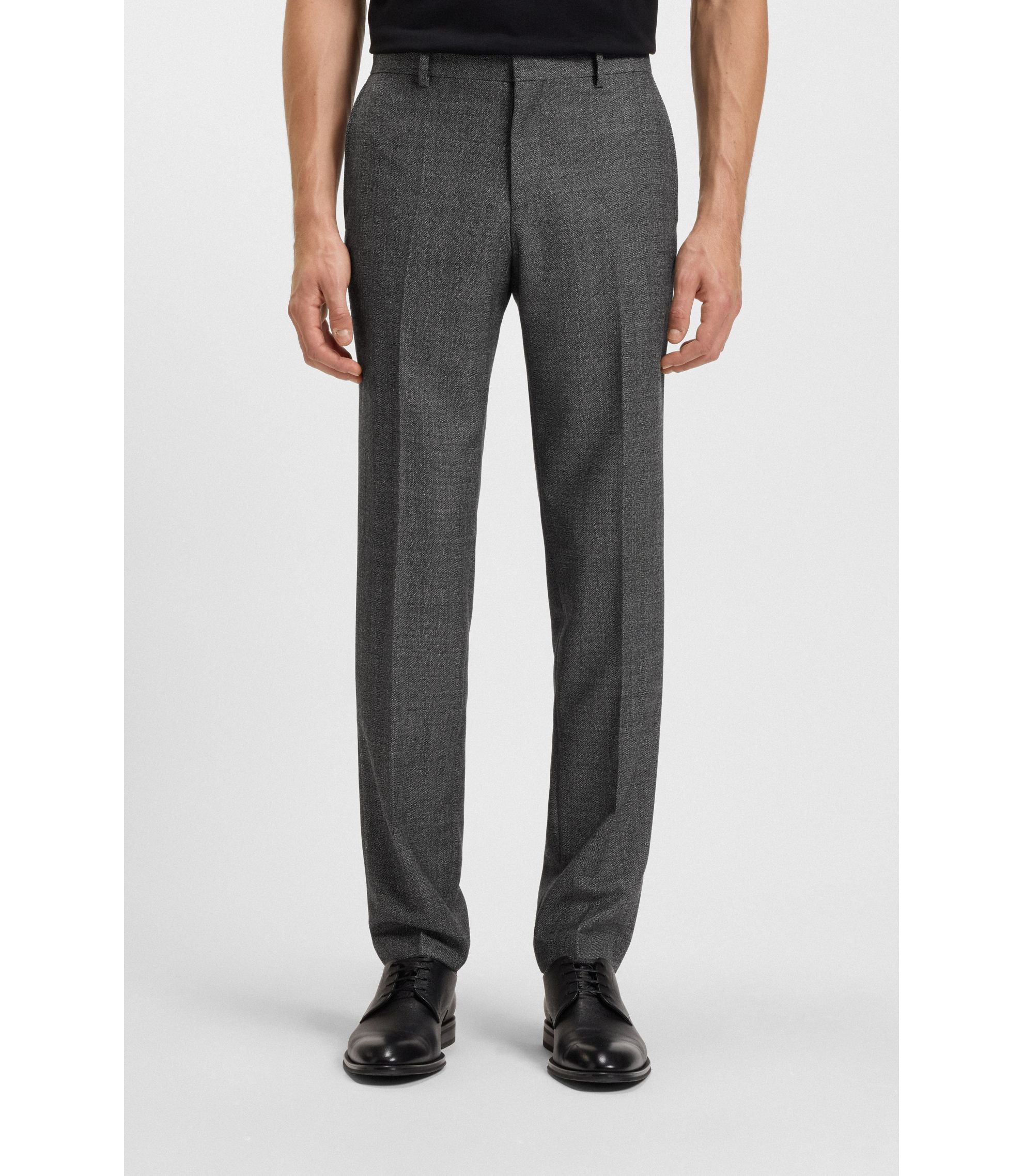 Boss Formal Trousers In Micro Patterned Virgin Wool Grey
