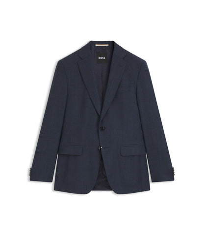 Boss Micro Patterned Slim Fit Jacket In Virgin Wool Light Blue