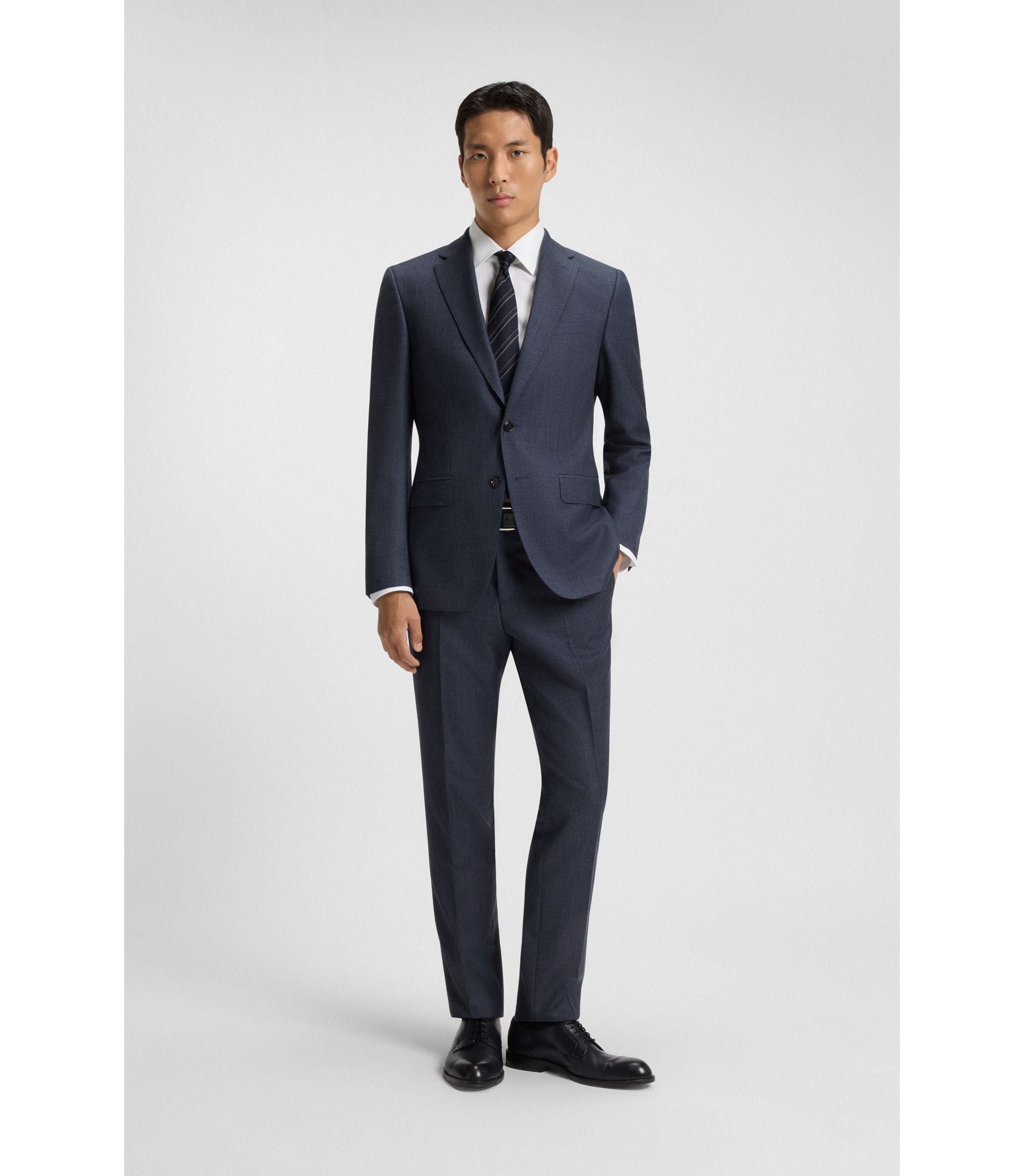 Boss Micro Patterned Slim Fit Jacket In Virgin Wool Light Blue