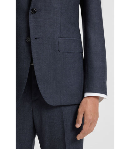 Boss Micro Patterned Slim Fit Jacket In Virgin Wool Light Blue