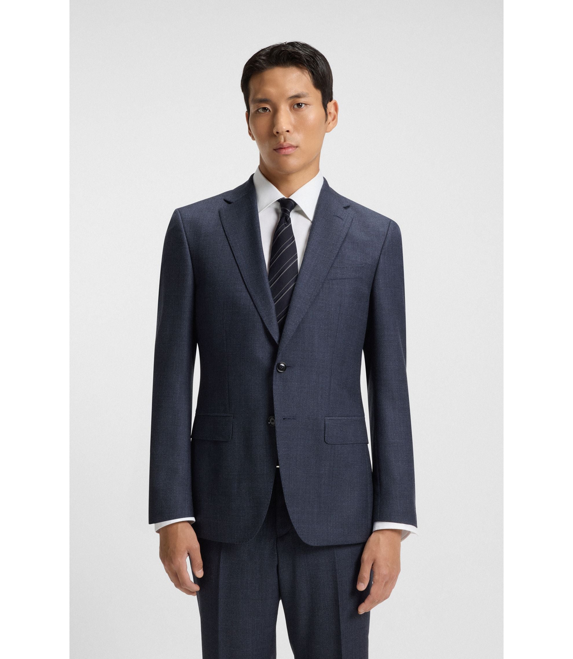 Boss Micro Patterned Slim Fit Jacket In Virgin Wool Light Blue