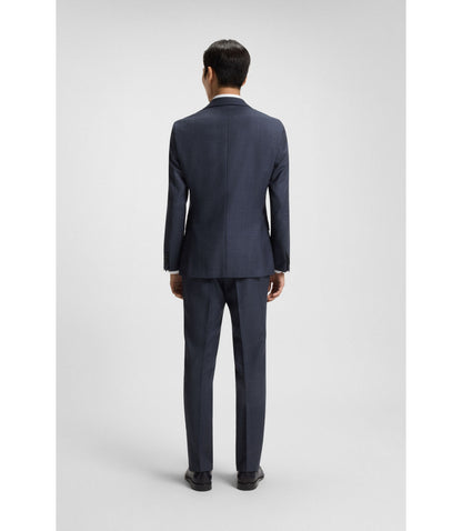 Boss Micro Patterned Slim Fit Jacket In Virgin Wool Light Blue