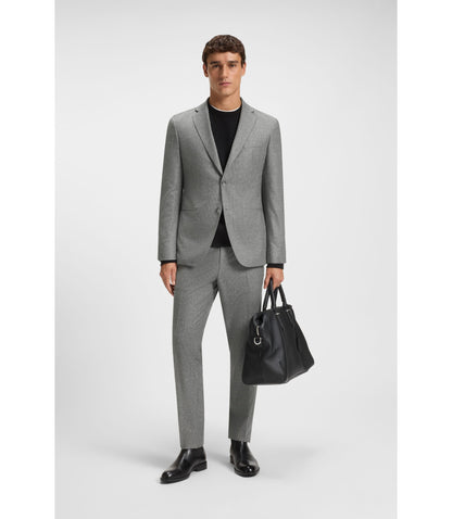 Boss Micro Patterned Slim Fit Trousers In Virgin Wool Silver