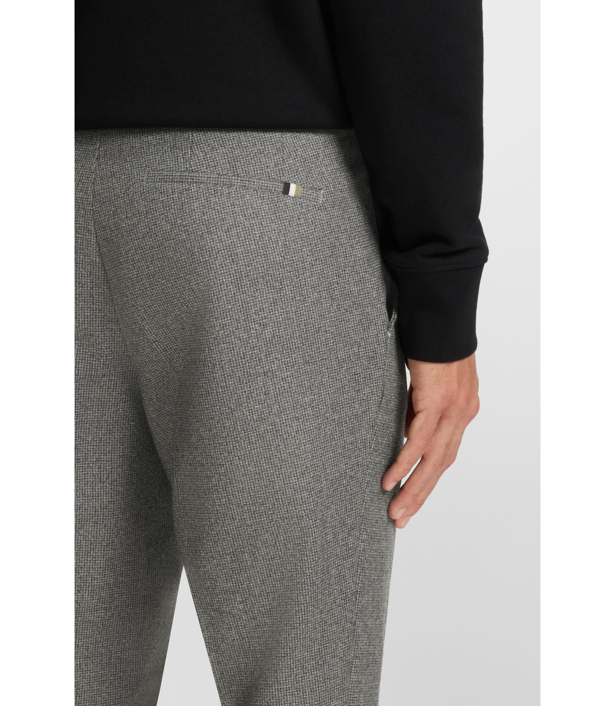Boss Micro Patterned Slim Fit Trousers In Virgin Wool Silver