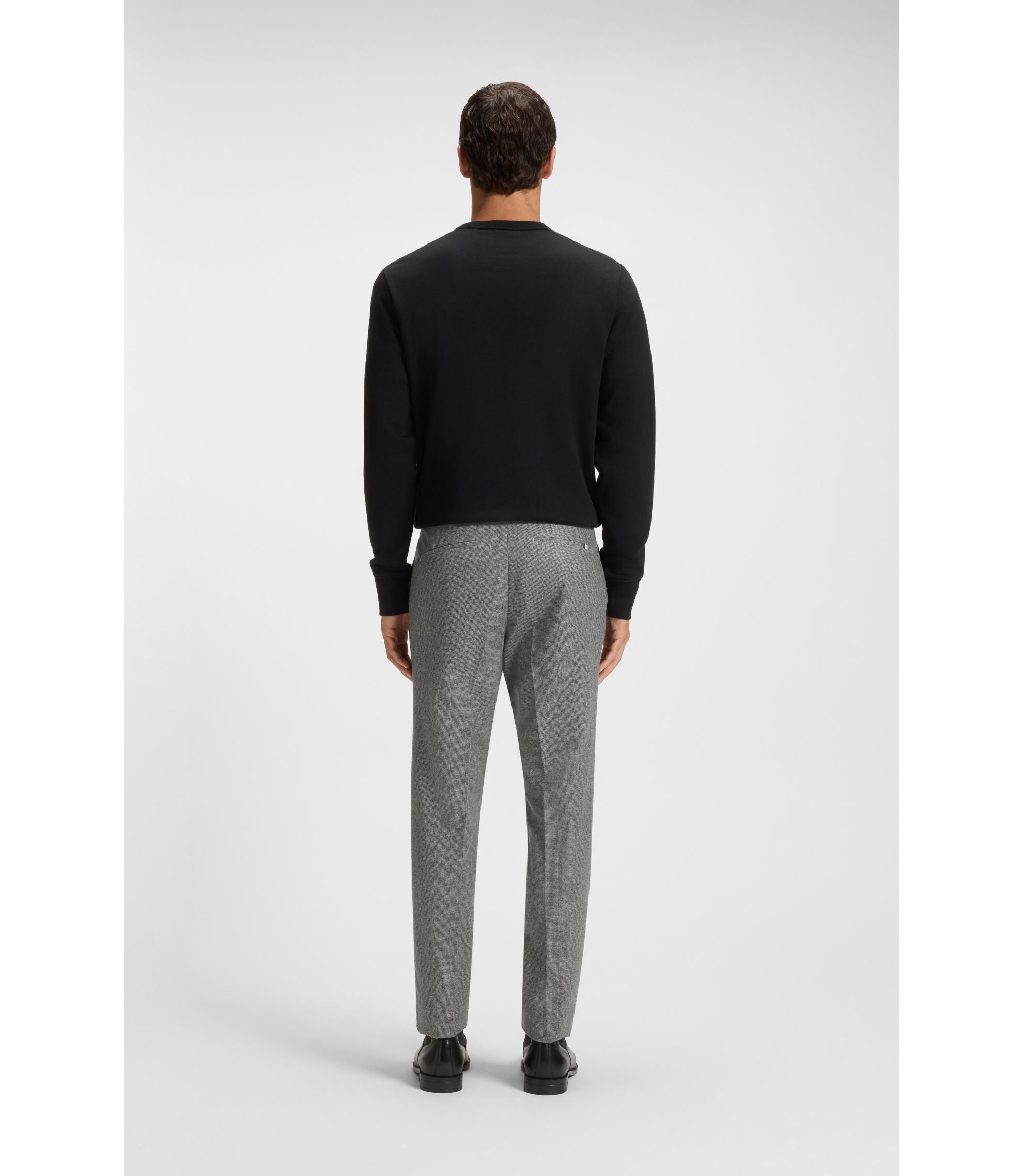 Boss Micro Patterned Slim Fit Trousers In Virgin Wool Silver