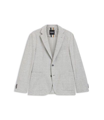 Boss Slim Fit Blazer In Checked Stretch Fabric Silver
