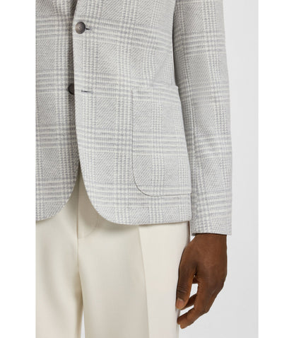 Boss Slim Fit Blazer In Checked Stretch Fabric Silver