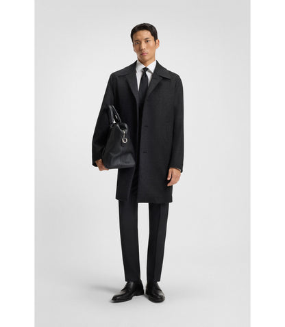 Boss Checked Relaxed Fit Coat In Wool And Cashmere Black