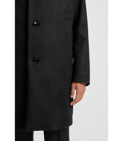 Boss Checked Relaxed Fit Coat In Wool And Cashmere Black
