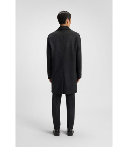 Boss Checked Relaxed Fit Coat In Wool And Cashmere Black