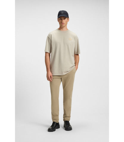 Boss Logo Detail T Shirt In Cotton Jersey Light Beige