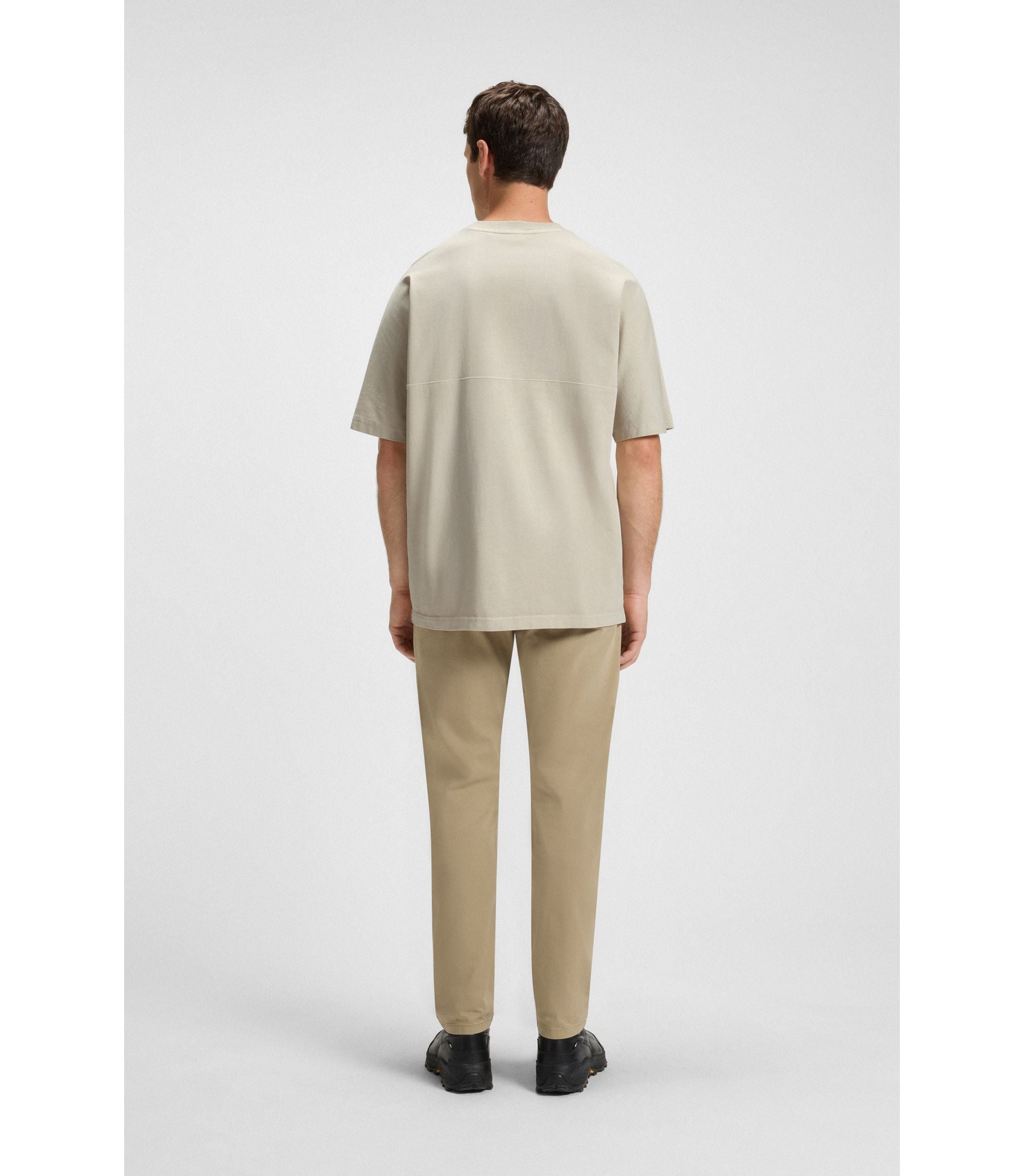 Boss Logo Detail T Shirt In Cotton Jersey Light Beige
