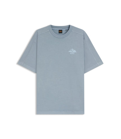 Boss Logo Detail T Shirt In Cotton Jersey Light Blue