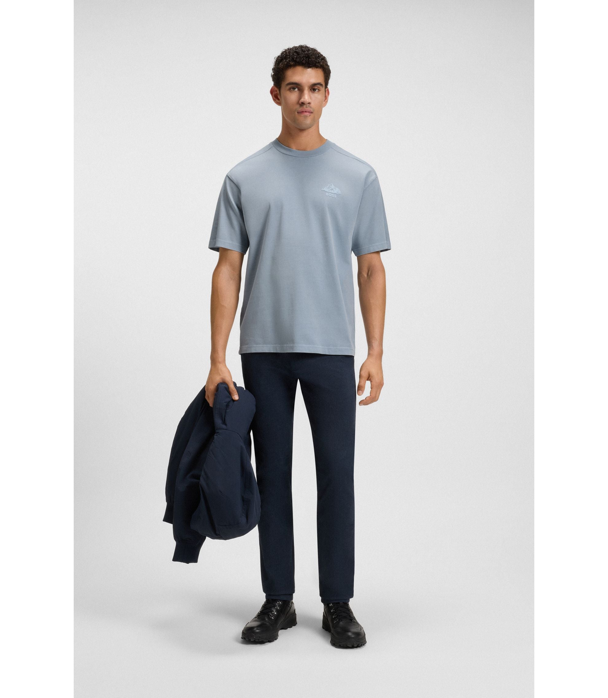 Boss Logo Detail T Shirt In Cotton Jersey Light Blue