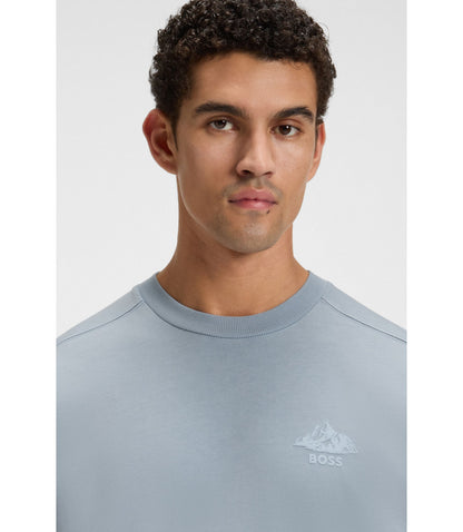 Boss Logo Detail T Shirt In Cotton Jersey Light Blue