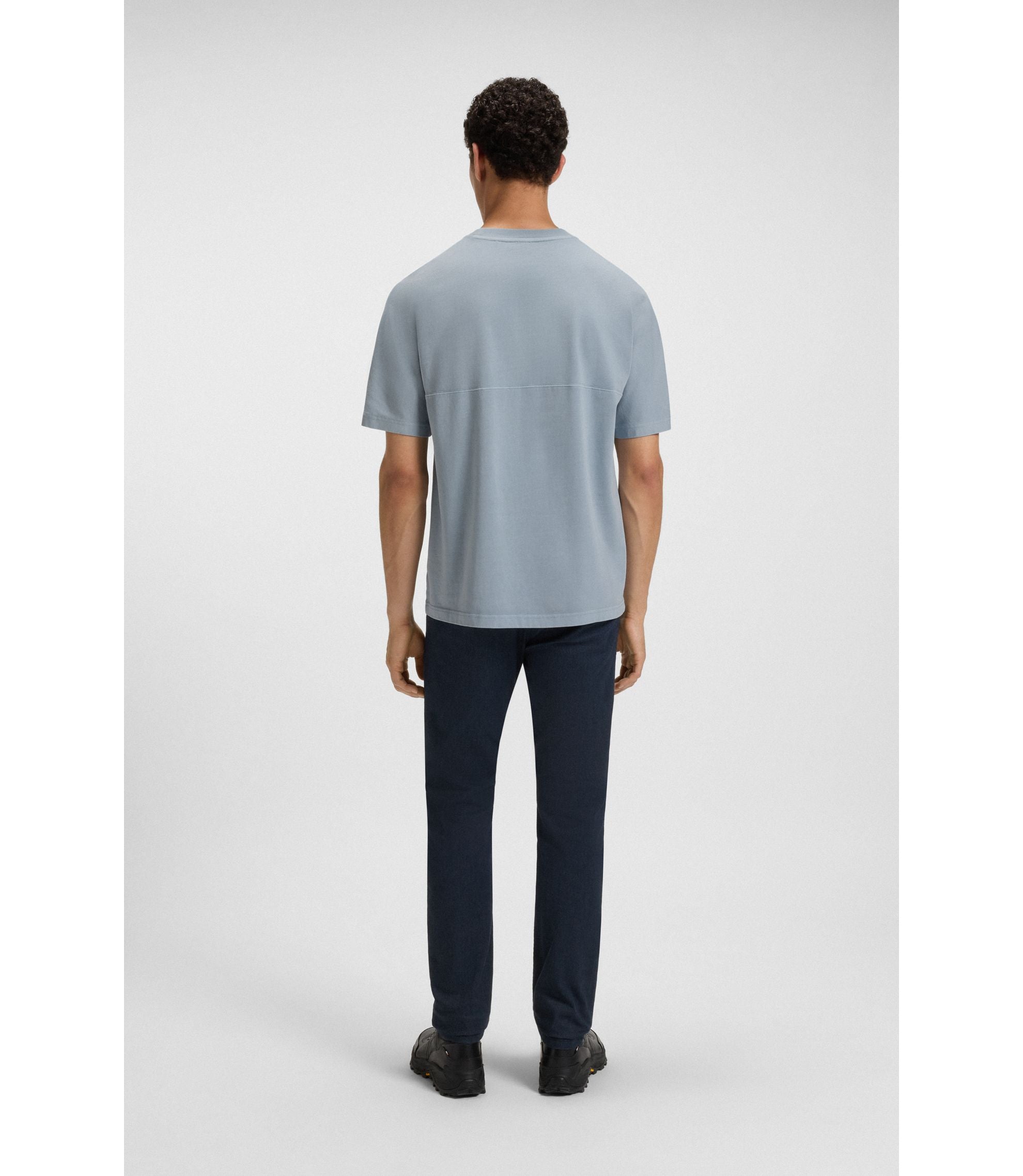 Boss Logo Detail T Shirt In Cotton Jersey Light Blue