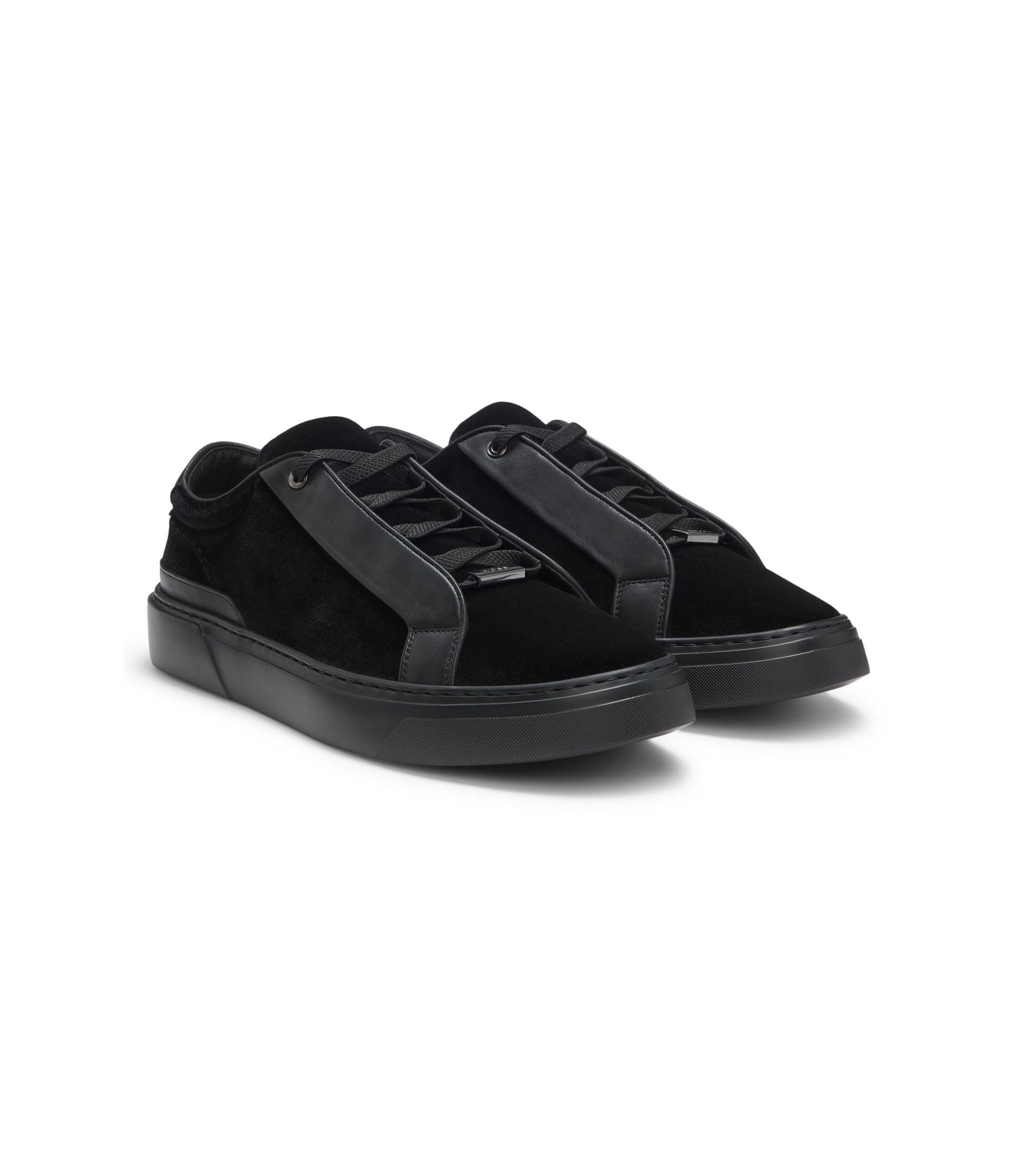 Boss Gary Trainers In Leather And Suede Black Black
