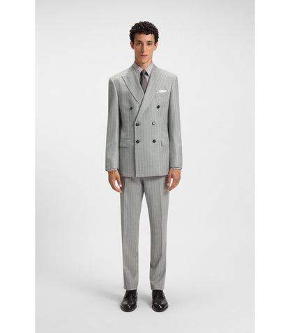 Boss Two Piece Slim Fit Suit In Striped Virgin Wool Silver