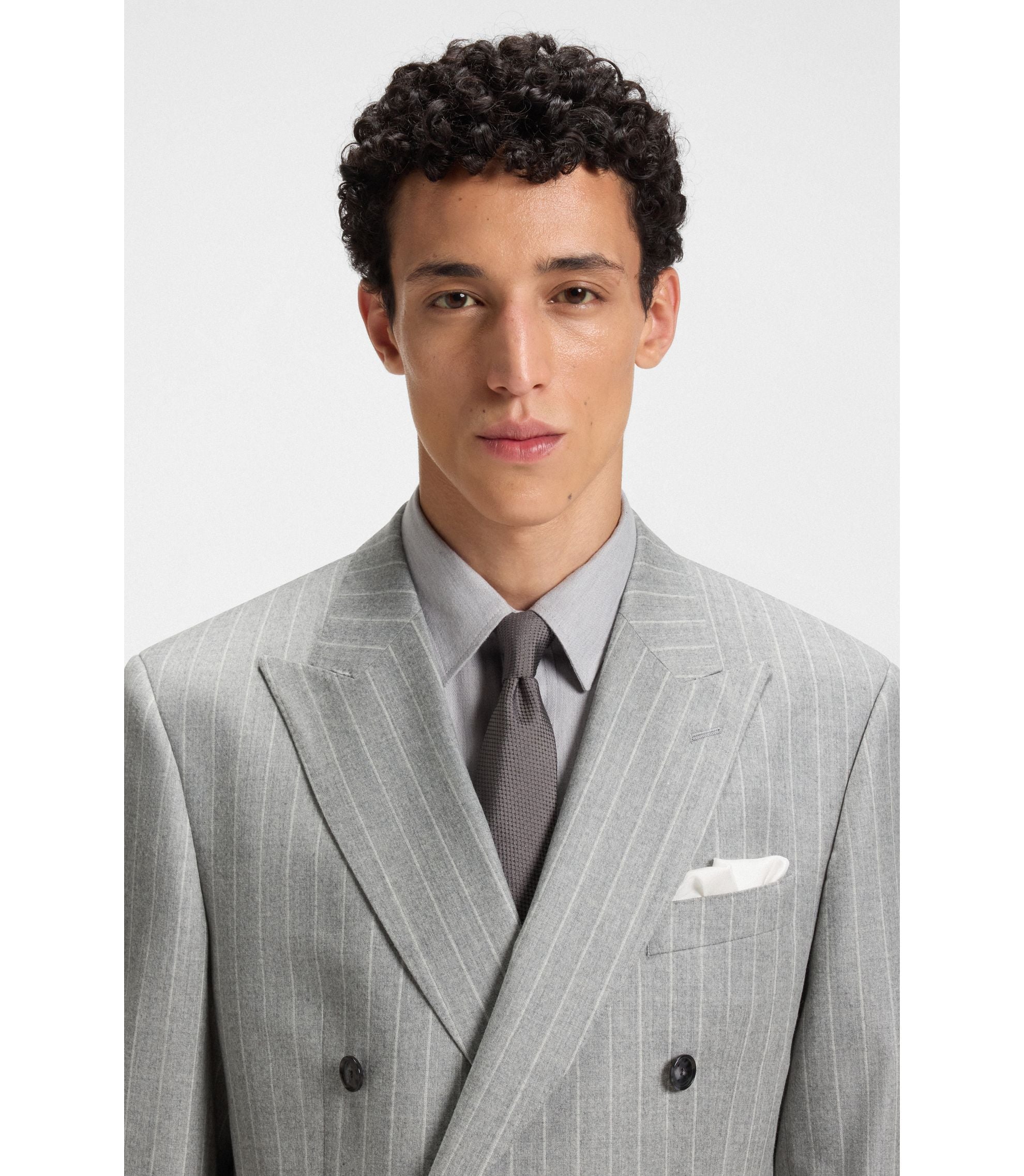 Boss Two Piece Slim Fit Suit In Striped Virgin Wool Silver