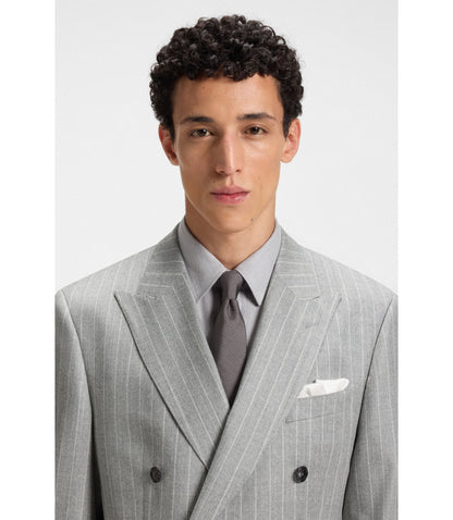 Boss Two Piece Slim Fit Suit In Striped Virgin Wool Silver