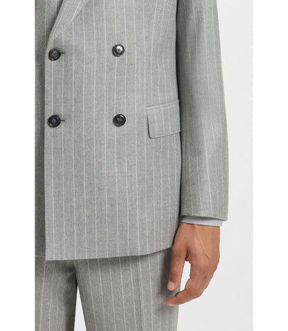 Boss Two Piece Slim Fit Suit In Striped Virgin Wool Silver