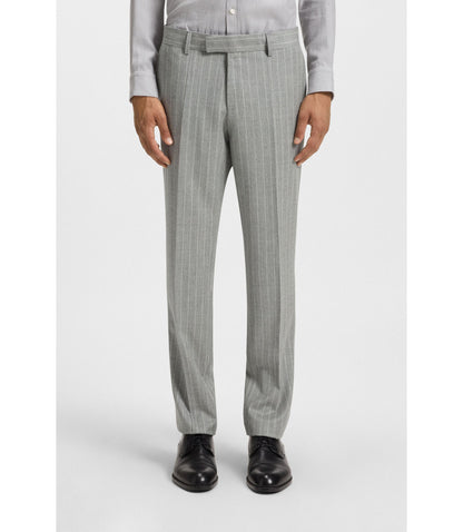 Boss Two Piece Slim Fit Suit In Striped Virgin Wool Silver
