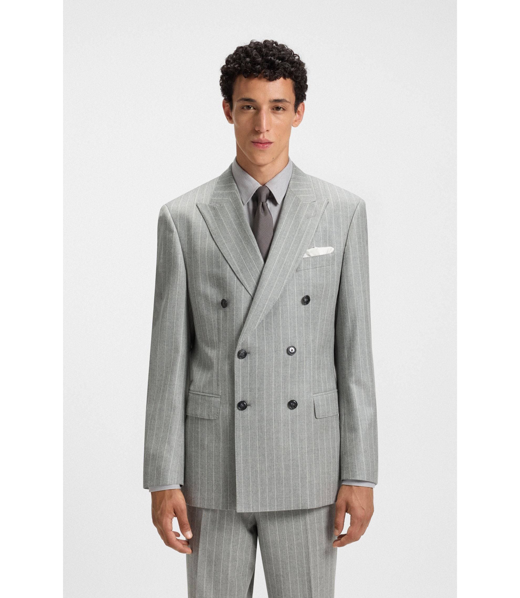 Boss Two Piece Slim Fit Suit In Striped Virgin Wool Silver
