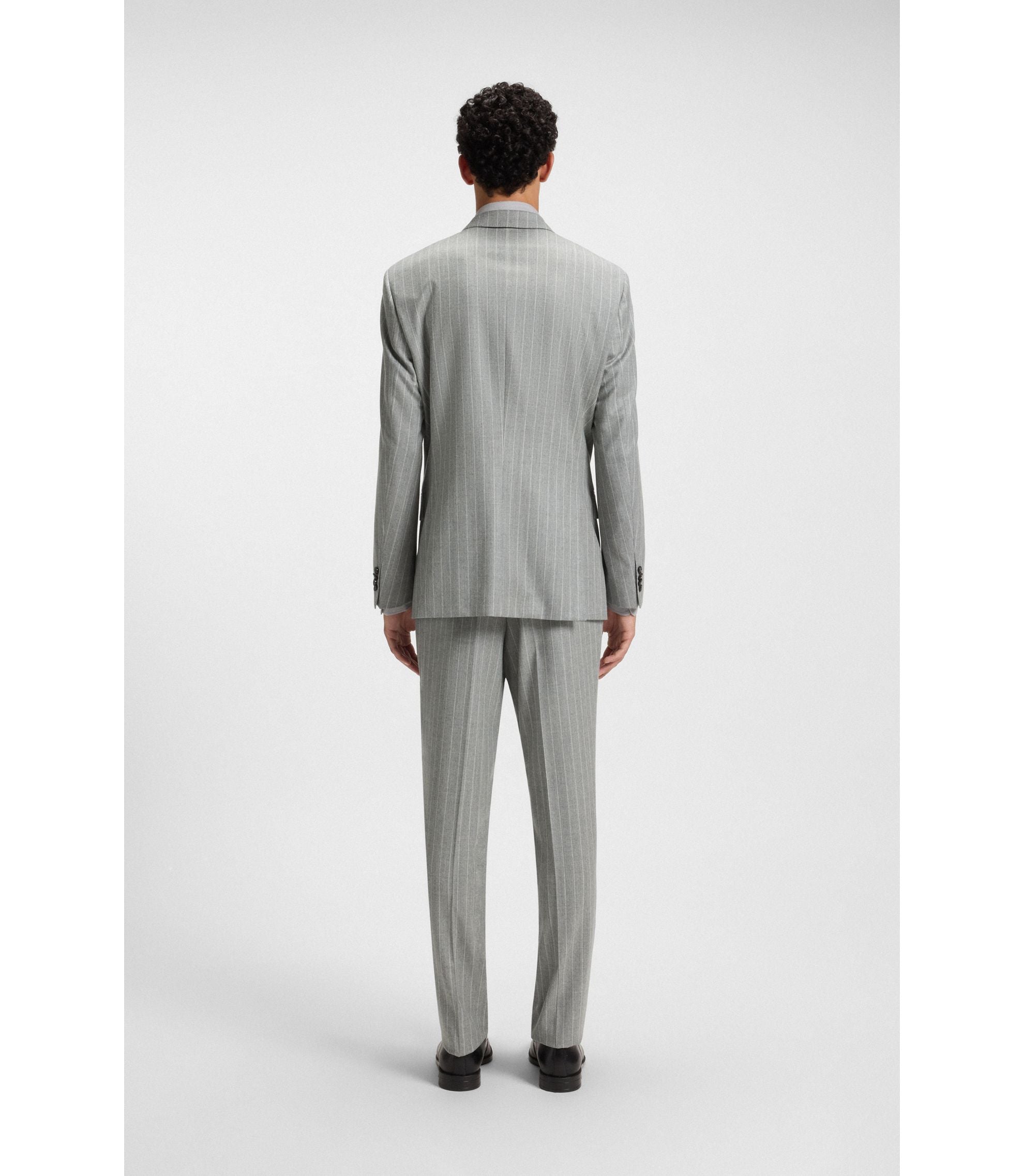 Boss Two Piece Slim Fit Suit In Striped Virgin Wool Silver