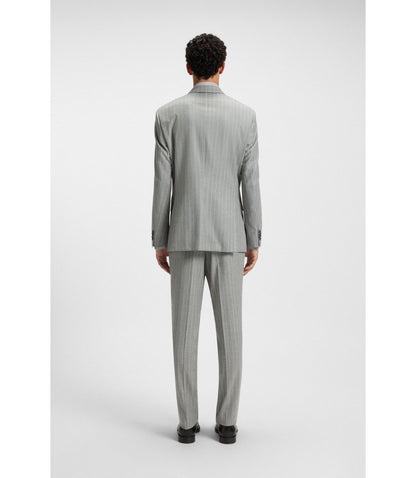 Boss Two Piece Slim Fit Suit In Striped Virgin Wool Silver