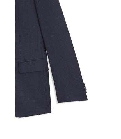 Boss Three Piece Slim Fit Suit In Patterned Stretch Wool Dark Blue