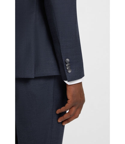 Boss Three Piece Slim Fit Suit In Patterned Stretch Wool Dark Blue