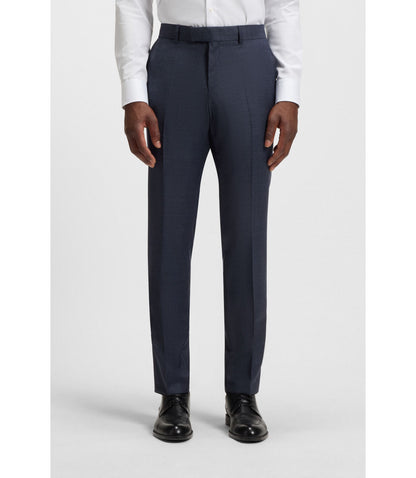Boss Three Piece Slim Fit Suit In Patterned Stretch Wool Dark Blue