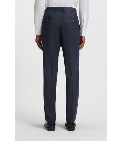 Boss Three Piece Slim Fit Suit In Patterned Stretch Wool Dark Blue