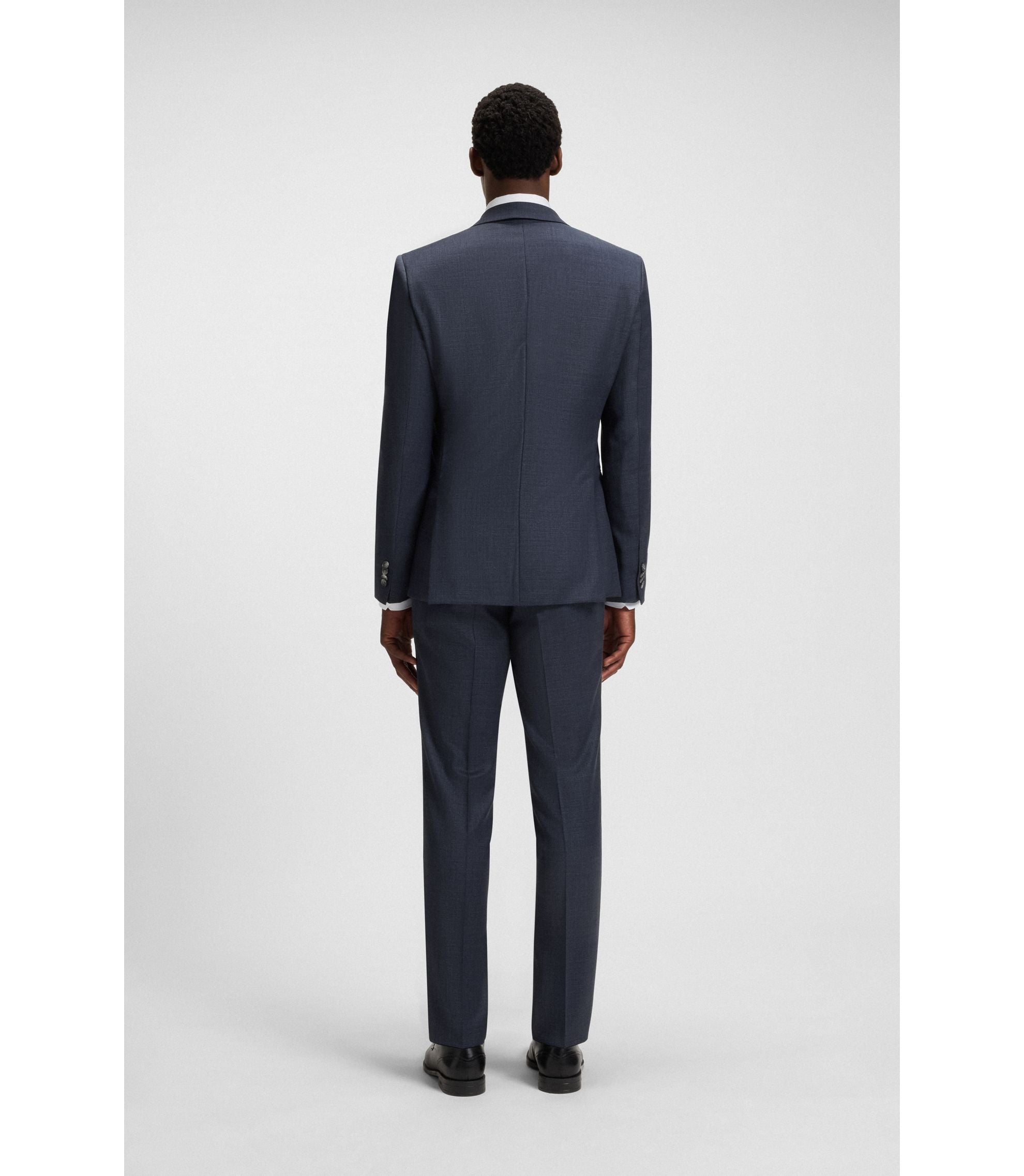Boss Three Piece Slim Fit Suit In Patterned Stretch Wool Dark Blue