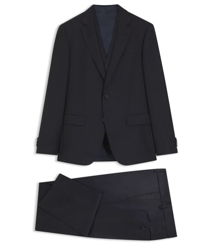 Boss Two Piece Slim Fit Suit In Patterned Virgin Wool Dark Blue