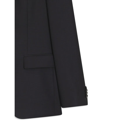 Boss Two Piece Slim Fit Suit In Patterned Virgin Wool Dark Blue