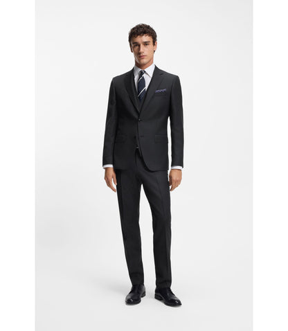 Boss Two Piece Slim Fit Suit In Patterned Virgin Wool Dark Blue