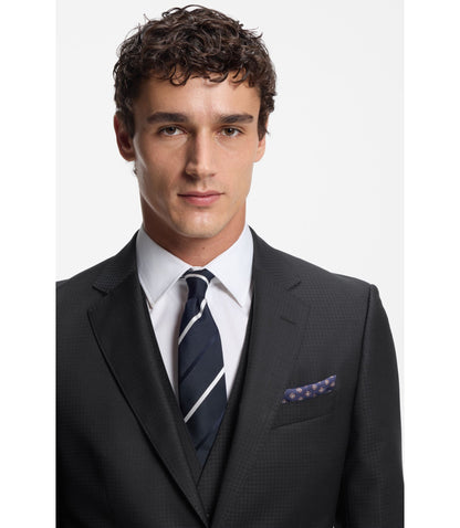 Boss Two Piece Slim Fit Suit In Patterned Virgin Wool Dark Blue