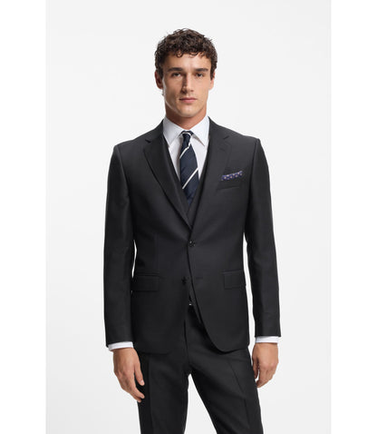 Boss Two Piece Slim Fit Suit In Patterned Virgin Wool Dark Blue